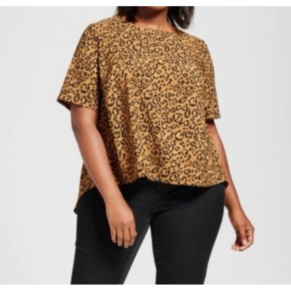 Ava & Viv Plus Size Cheetah Animal‎ Print Short Sleeve Open Back Tunic